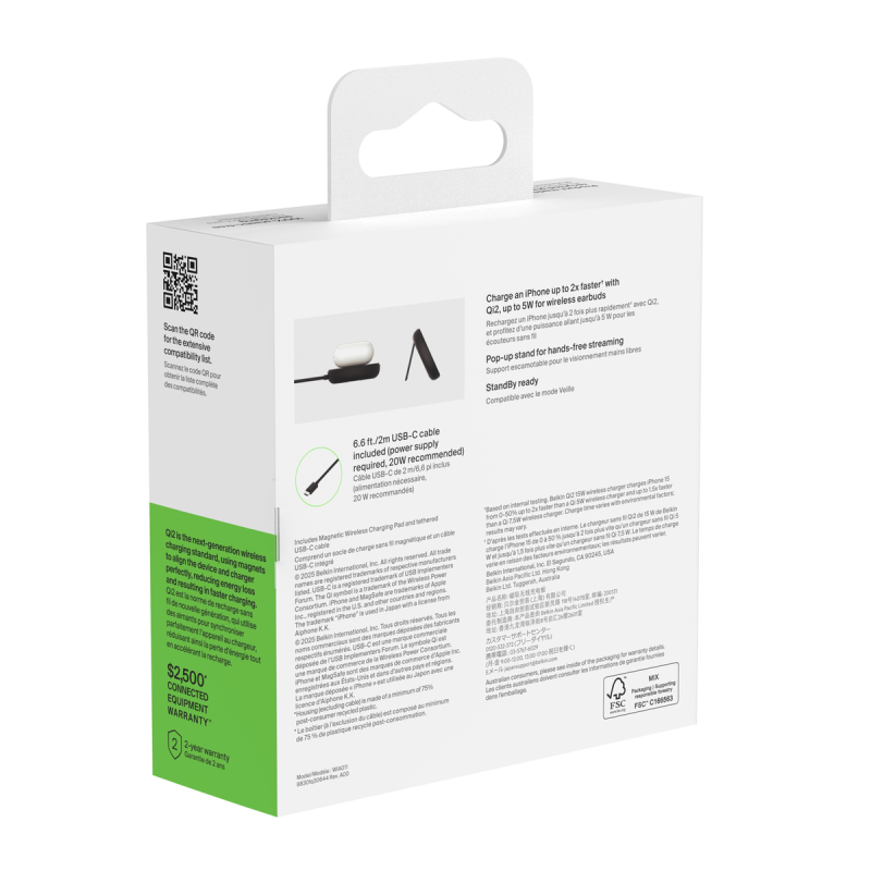 Belkin Ładowarka magnetyczna, Qi2 15W, rozkładana, czarna