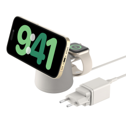 Belkin Ładowarka 2w1, magnetyczna Qi2 15W, do iPhone, AppleWatch, AirPods, kremowa