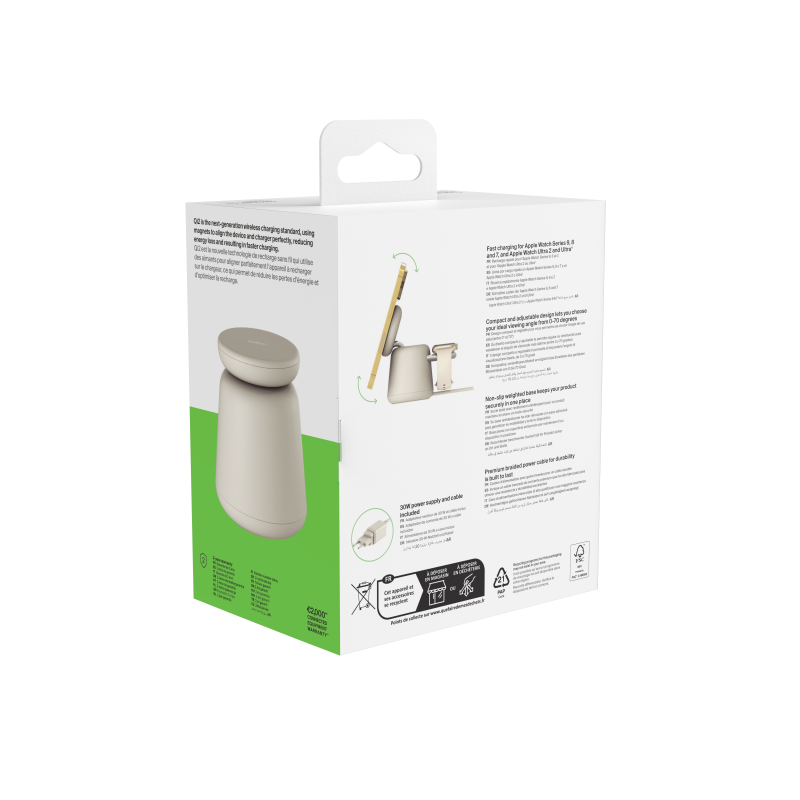 Belkin Ładowarka 2w1, magnetyczna Qi2 15W, do iPhone, AppleWatch, AirPods, kremowa