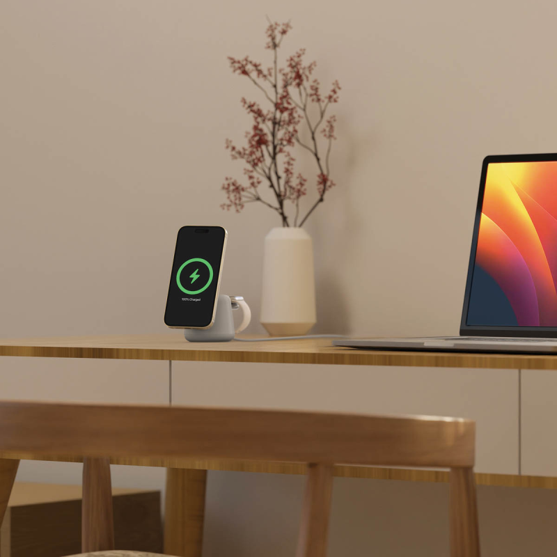 Belkin Ładowarka 2w1, magnetyczna Qi2 15W, do iPhone, AppleWatch, AirPods, kremowa