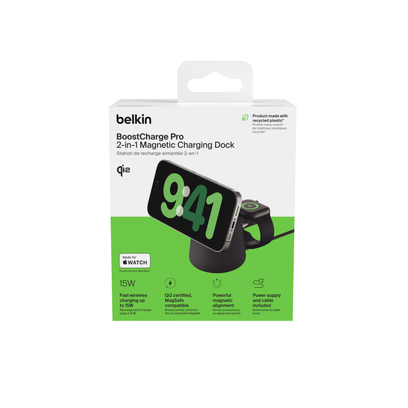 Belkin Ładowarka 2w1, magnetyczna Qi2 15W, do iPhone, AppleWatch, AirPods, grafitowa