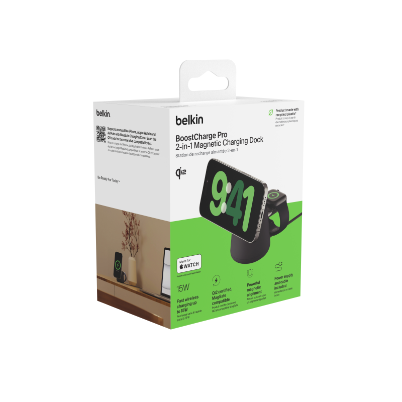 Belkin Ładowarka 2w1, magnetyczna Qi2 15W, do iPhone, AppleWatch, AirPods, grafitowa