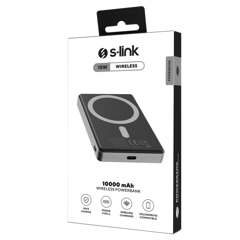 S-Link MG110 Powerbank 10 000 mAh magnetyczny 15W, USB-C PD 20W, szary