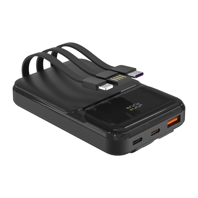 S-Link P104 Powerbank 10 000 mAh z wbudowanymi kablami, HSC 22.5W, PD 20W, czarny