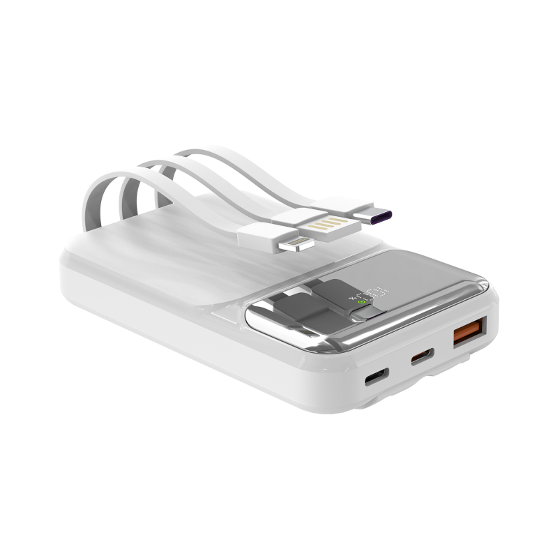 S-Link P104 Powerbank 10 000 mAh z wbudowanymi kablami, HSC 22.5W, PD 20W, biały