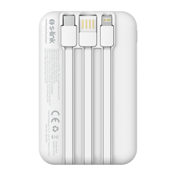 S-Link P104 Powerbank 10 000 mAh z wbudowanymi kablami, HSC 22.5W, PD 20W, biały