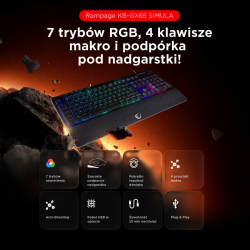Rampage Klawiatura gamingowa z podstawką Simula RGB Makro czarna