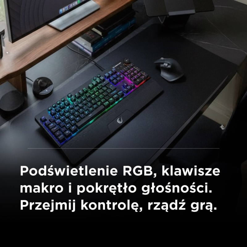 Rampage Klawiatura gamingowa z podstawką Simula RGB Makro czarna