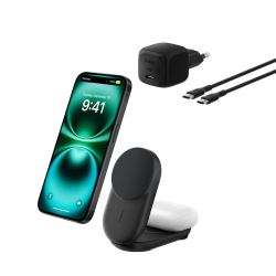 Belkin Ładowarka magnetyczna Qi2 25 W, składana 2w1, zasilacz 45W, czarna