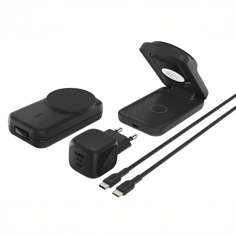 Belkin Ładowarka magnetyczna Qi2 25W, 3w1, składana, zasilacz 45W, czarna
