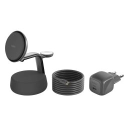 Belkin Ładowarka magnetyczna Qi2 25W, 3w1, zasilacz 45W, grafitowa