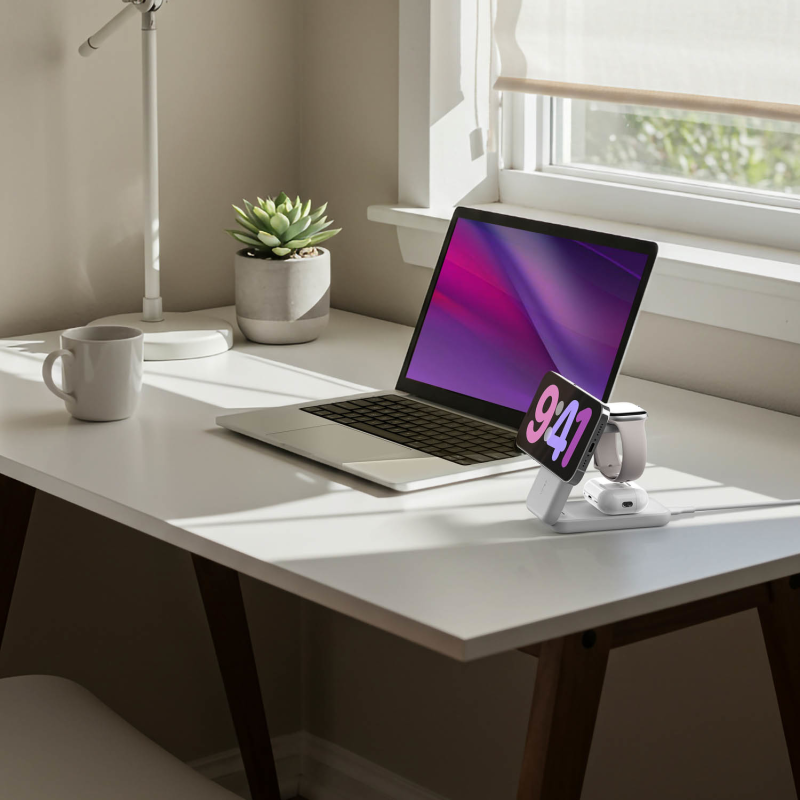 Belkin Ładowarka magnetyczna Qi2 25W, 3w1, składana, zasilacz 45W, biała