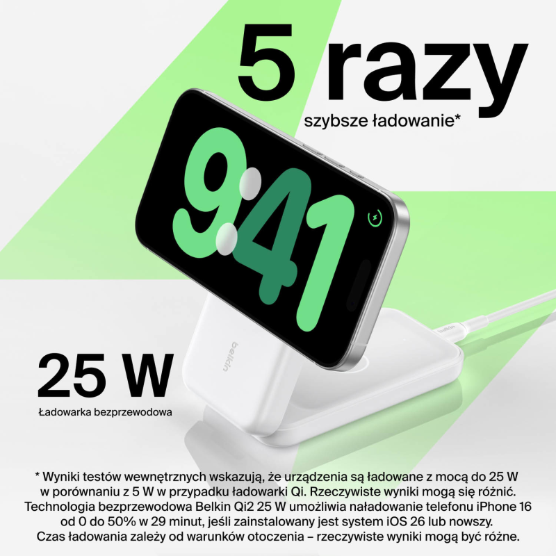 Belkin Ładowarka magnetyczna Qi2 25W, 3w1, składana, zasilacz 45W, biała