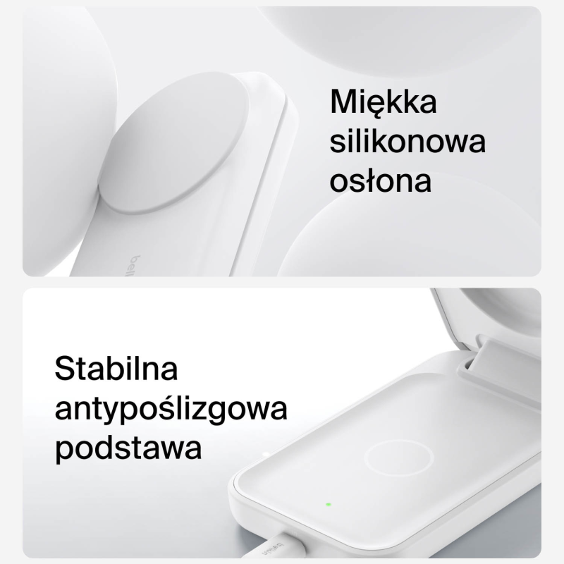 Belkin Ładowarka magnetyczna Qi2 25W, 3w1, składana, zasilacz 45W, biała