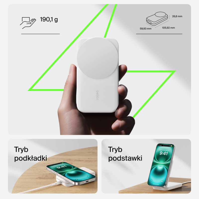 Belkin Ładowarka magnetyczna Qi2 25W, 3w1, składana, zasilacz 45W, biała