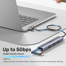Unitek Kompaktowy hub USB-A 4 w 1 1x 5 Gbps 3x 480 Mbps