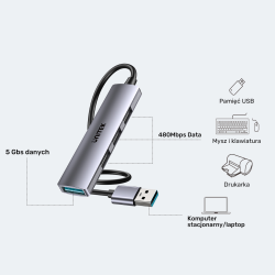 Unitek Kompaktowy hub USB-A 4 w 1 1x 5 Gbps 3x 480 Mbps