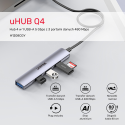 Unitek Kompaktowy hub USB-A 4 w 1 1x 5 Gbps 3x 480 Mbps