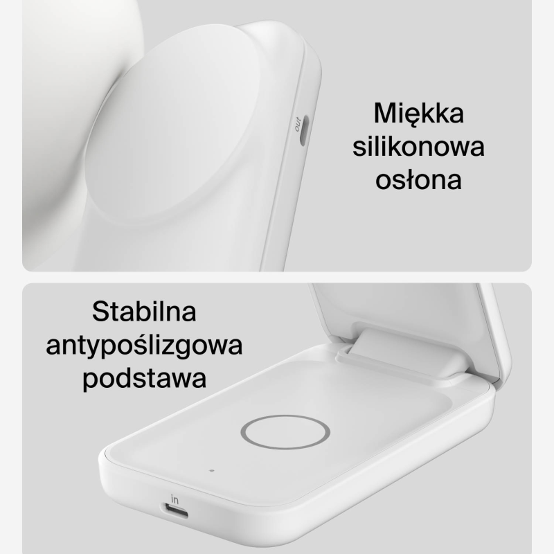 Belkin Ładowarka magnetyczna Qi2 25 W, składana 2w1, zasilacz 45W, biała