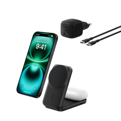 Belkin Ładowarka magnetyczna Qi2 25W, składana 2w1, zasilacz 45W, czarna