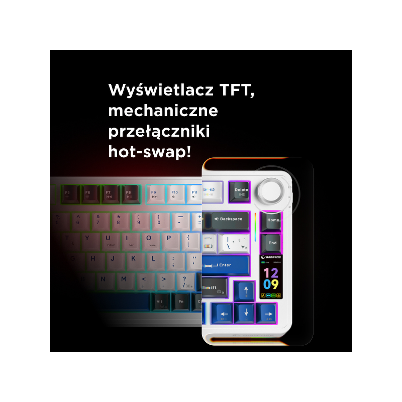 Rampage Quell Pro bezprzewodowa klawiatura mechaniczna Ekran, Gasket, Hot-Swap 2,4G + BT