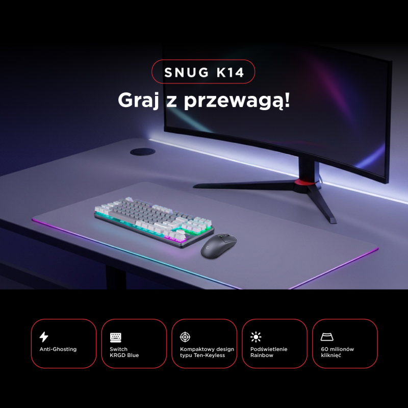 Rampage Klawiatura gamingowa mechaniczna Snug RGB KRGD Blue szaro-biała