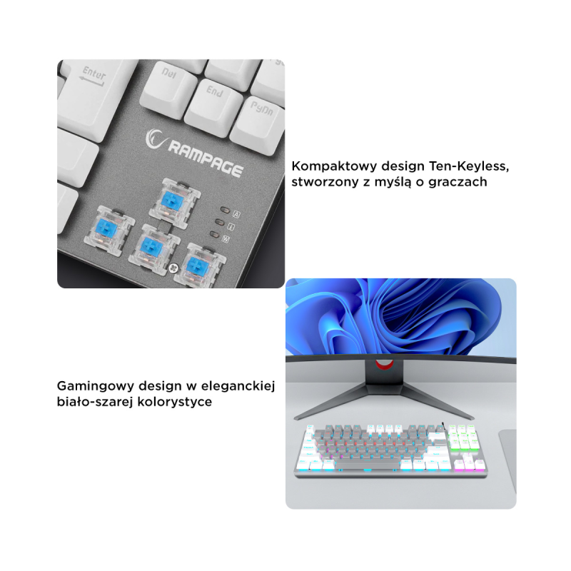 Rampage Klawiatura gamingowa mechaniczna Snug RGB KRGD Blue szaro-biała