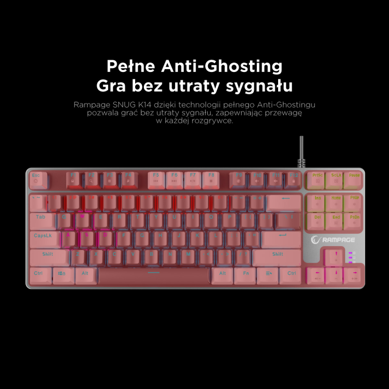 Rampage Klawiatura gamingowa mechaniczna Snug RGB KRGD Red szaro-biała