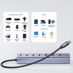 Unitek Aktywny Hub USB-C  3x USB-C 10Gbps  4x USB-A 5 Gbps z zasilaczem
