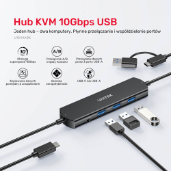 Unitek KVM Hub 10 Gbps – przełączanie między 2 hostami, 3×USB-A