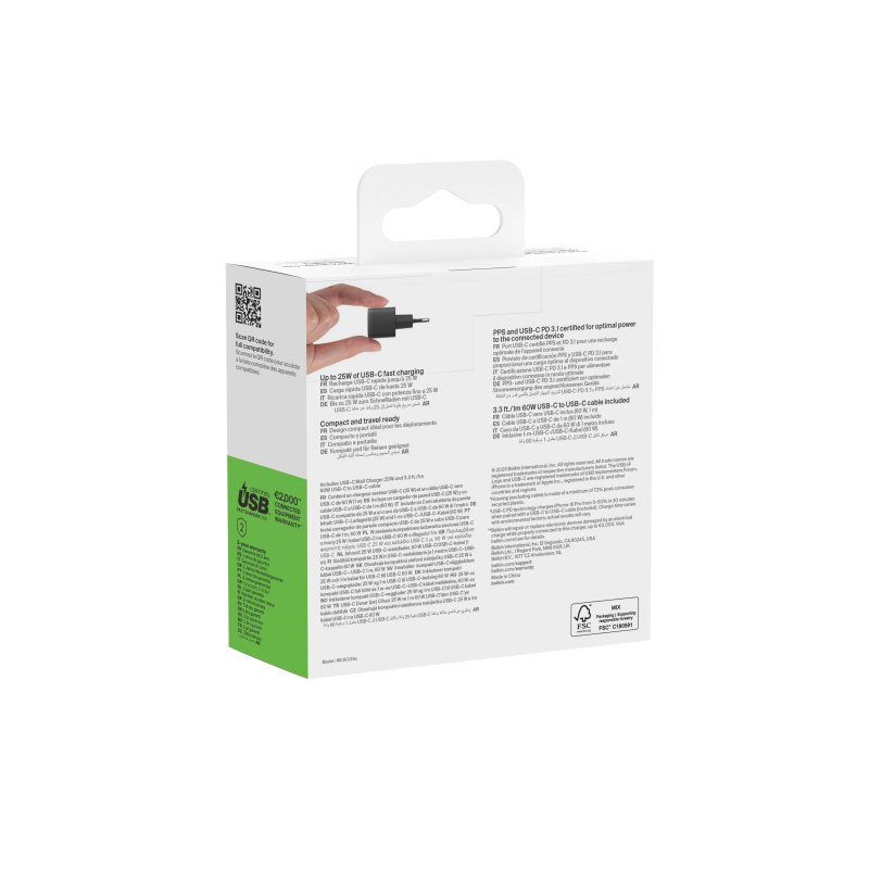 Belkin Ładowarka USB-C 25W PD 3.1, kompaktowa, kabel USB-C, czarna