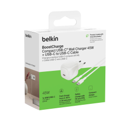 Belkin Ładowarka USB-C 45W, PD 3.1, BoostCharge, kompaktowa, kabel USB-C, biała