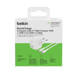 Belkin Ładowarka USB-C 45W, PD 3.1, BoostCharge, kompaktowa, kabel USB-C, biała