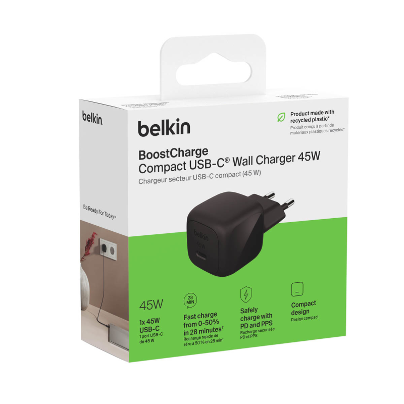 Belkin Ładowarka USB-C 45W, PD 3.1, BoostCharge, kompaktowa, czarna