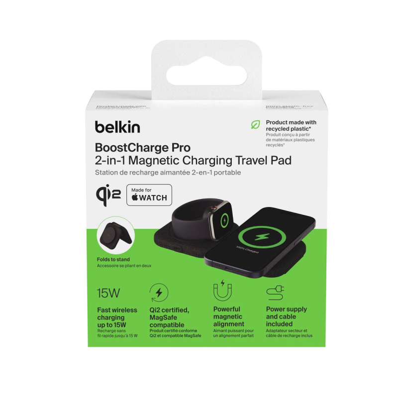 Belkin Ładowarka magnetyczna Qi2 15W, 2w1, składana, podróżna, Apple Watch