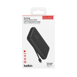 Belkin Powerbank 20 000 mAh do Nintendo Switch 2, 30W, wbudowany kabel USB-C, czarny