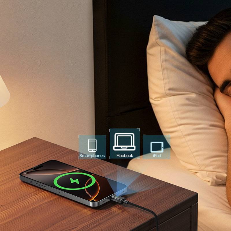 Unitek Przewód USB-C PD 60W 480Mbps z wyświetlaczem 1m z oplotem czarny