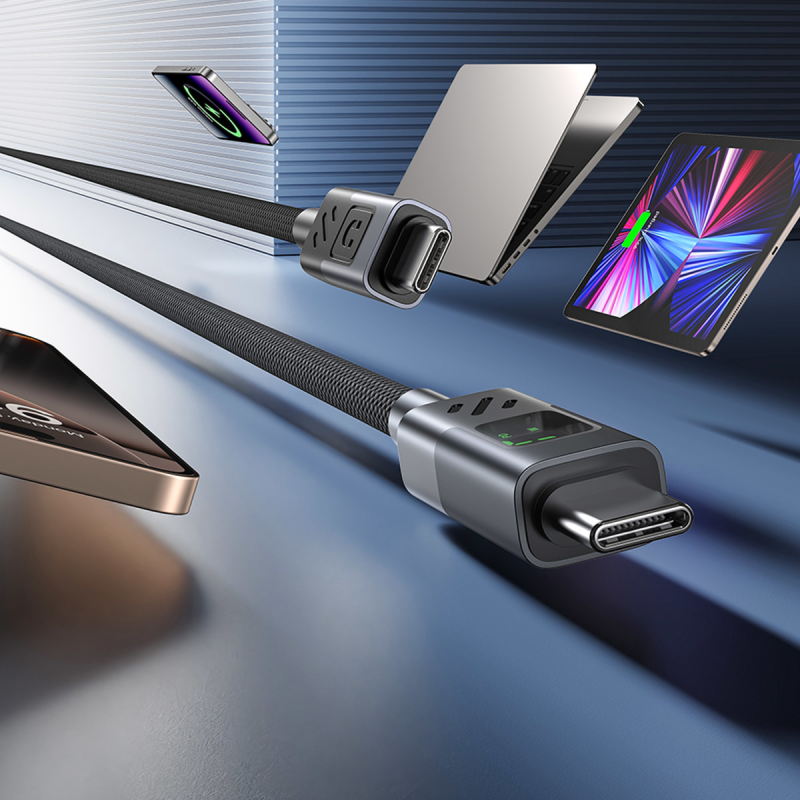 Unitek Przewód USB-C PD 60W 480Mbps z wyświetlaczem 1m z oplotem czarny