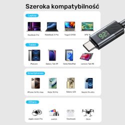 Unitek Przewód USB-C PD 60W 480Mbps z wyświetlaczem 1m z oplotem czarny