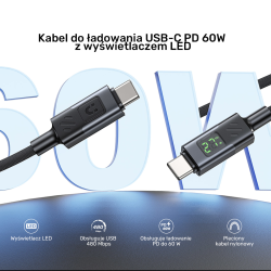Unitek Przewód USB-C PD 60W 480Mbps z wyświetlaczem 2m z oplotem czarny