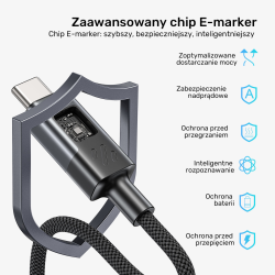 Unitek Przewód USB-C PD 60W 480Mbps z wyświetlaczem 3m z oplotem czarny