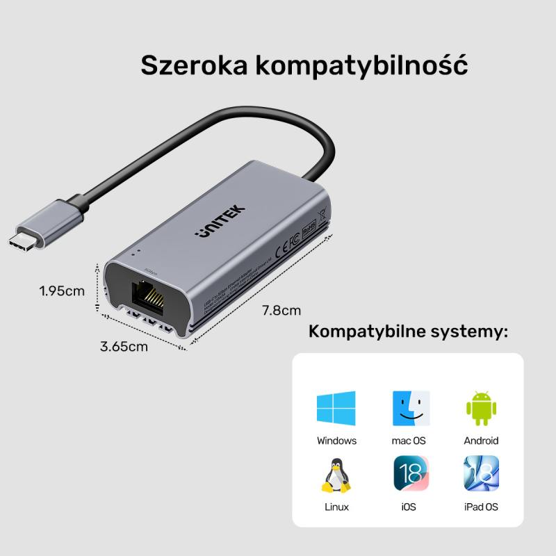 Unitek Adapter USB-C do RJ45 5Gbps