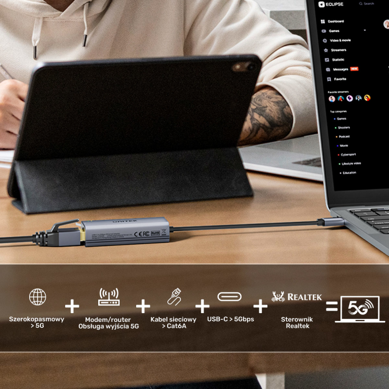 Unitek Adapter USB-C do RJ45 5Gbps