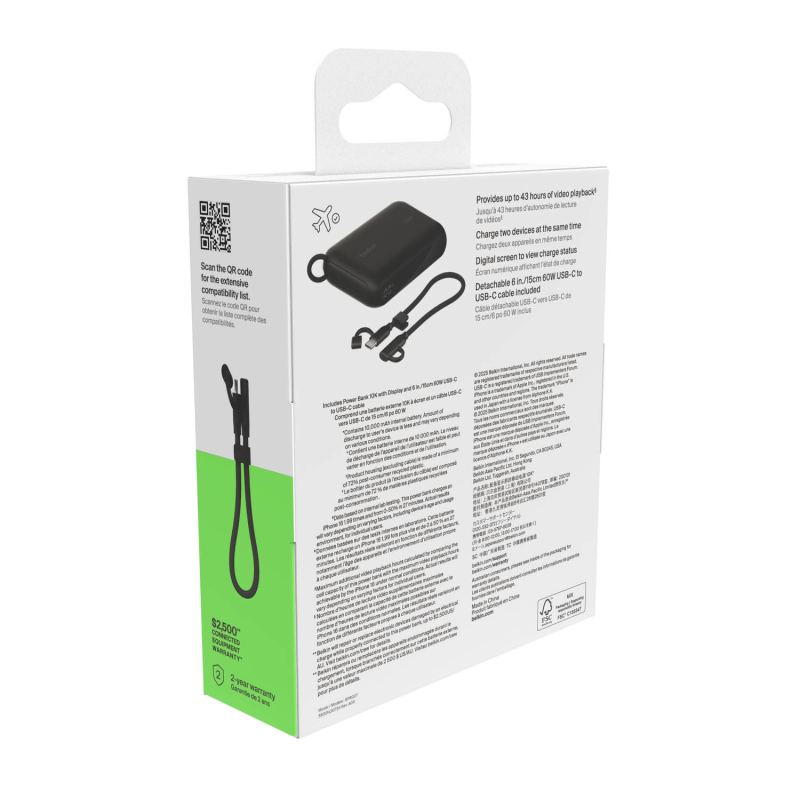 Belkin Powerbank 10 000 mAh, 2x USB-C 20W, czarny