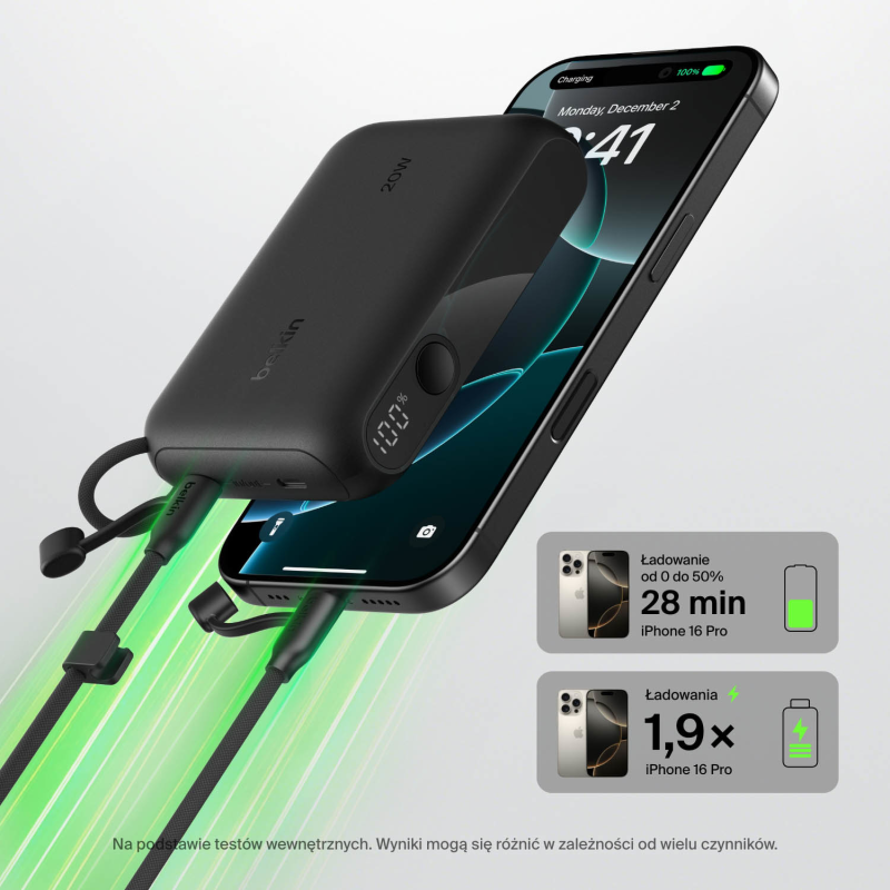 Belkin Powerbank 10 000 mAh, 2x USB-C 20W, czarny