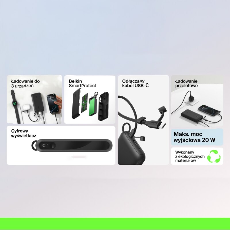 Belkin Powerbank 20 000 mAh, 2x USB-C 20W, USB-A, czarny | PartsPC.pl