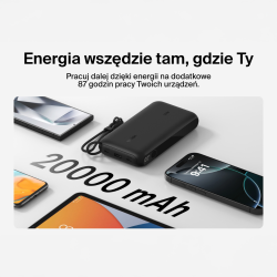 Belkin Powerbank 20 000 mAh, 2x USB-C 20W, USB-A, czarny | PartsPC.pl