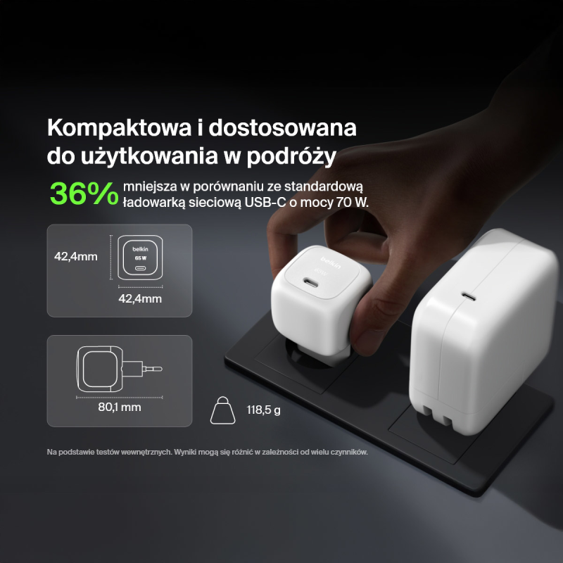Belkin Ładowarka USB-C 65W, Compact, biała