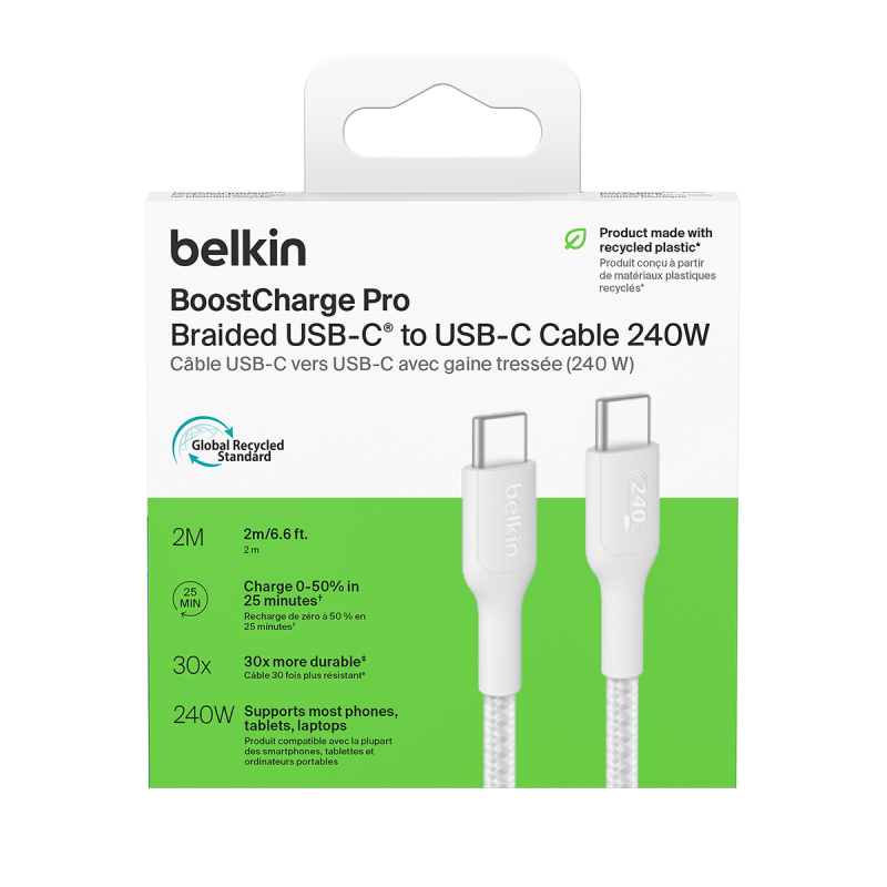 Belkin Kabel USB-C na USB-C 240W, BoostCharge Pro, 2m, biały