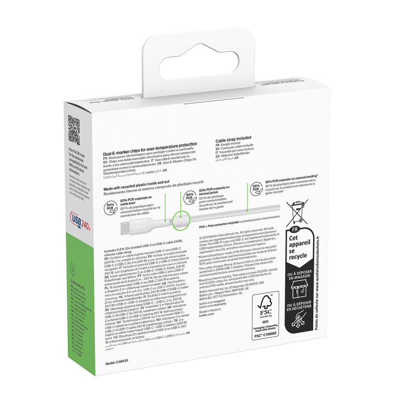 Belkin Kabel USB-C na USB-C 240W, BoostCharge Pro, 2m, biały